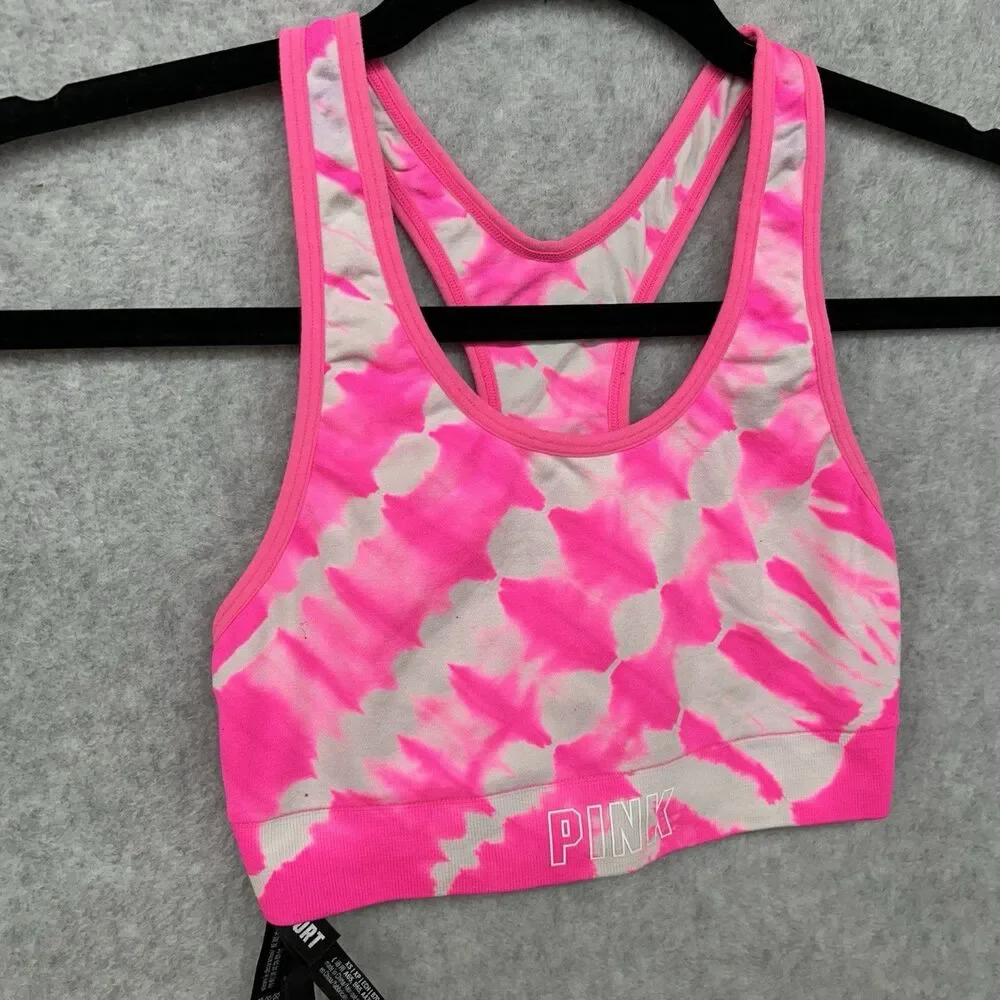 Victoria Secret Pink/White Seamless Lightly Lined Sports Bra Tie Die Size XS